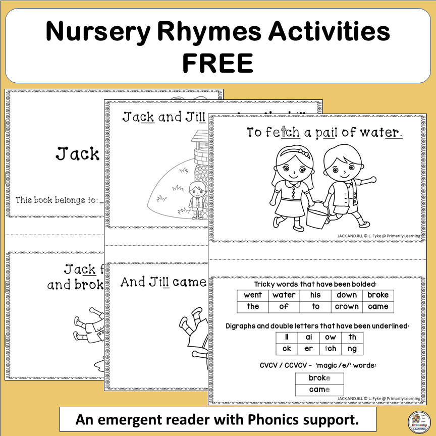 Nursery rhymes activities freebies showing emergent readers.