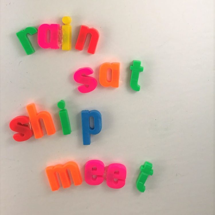 Phonics - Magnetic letters have ben used to make words.