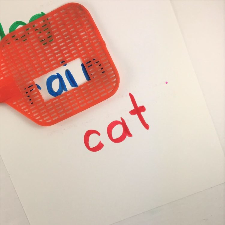 Phonics - A flyswatter has a hole cut out to frame letter sounds.