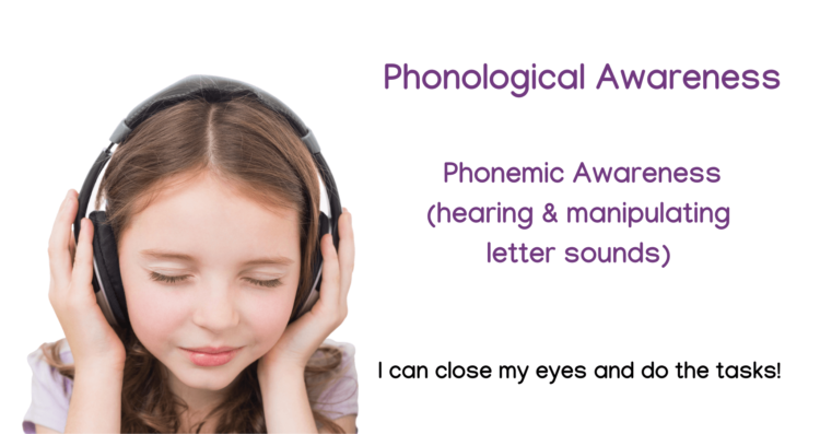 A child listening with headphones. Phonological Awareness vs Phonics.