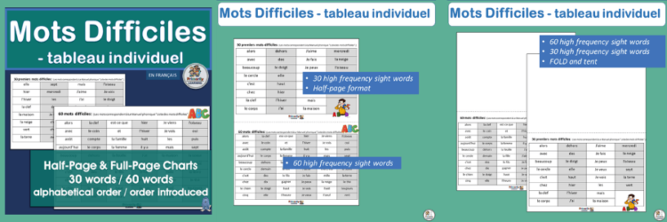 Desk charts for French tricky words.