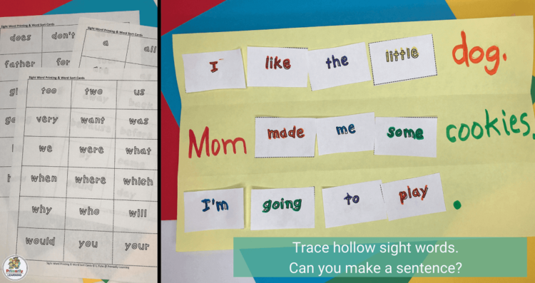 sight word hollow letters