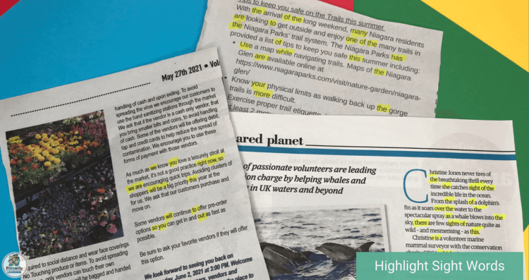 highlighting tricky words in a newspaper or magazine