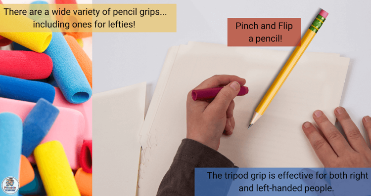 A picture of a child modeling the correct pencil hold.