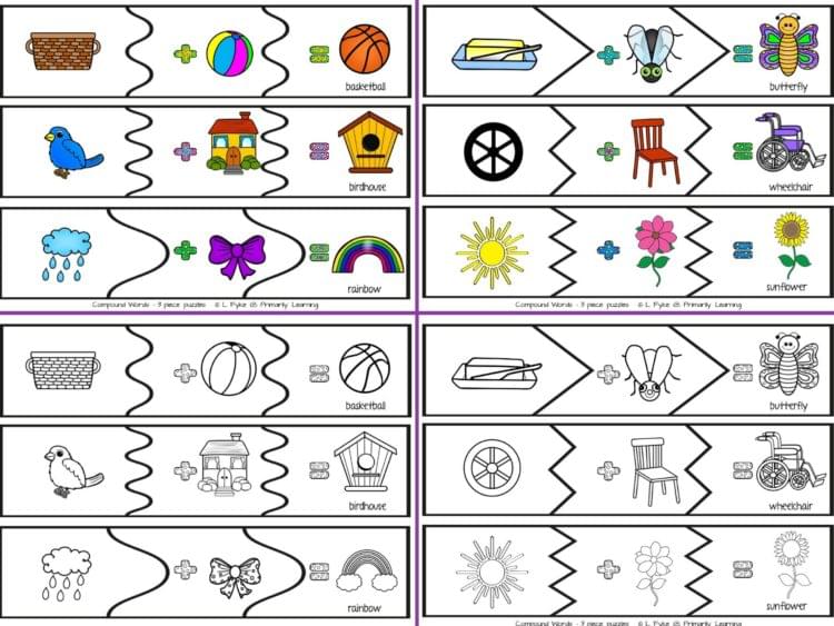 3 piece puzzles for compound words.